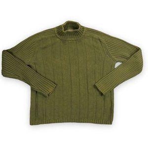 Vintage Illig Sweater Womens Large Green Turtle Neck Wide Cable‎ Knit Jumper